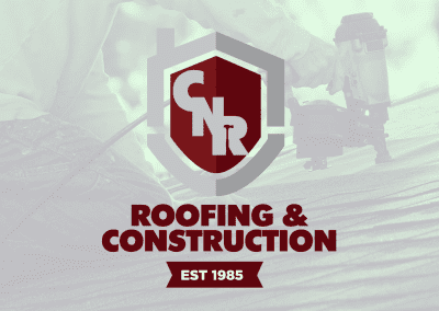 CNR Roofing & Construction logo mockup on top of picture of a roofer