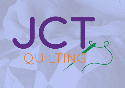 JCT Quilting logo mockup on photo of quilt