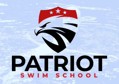 Patriot Swim School logo design on picture of man in pool