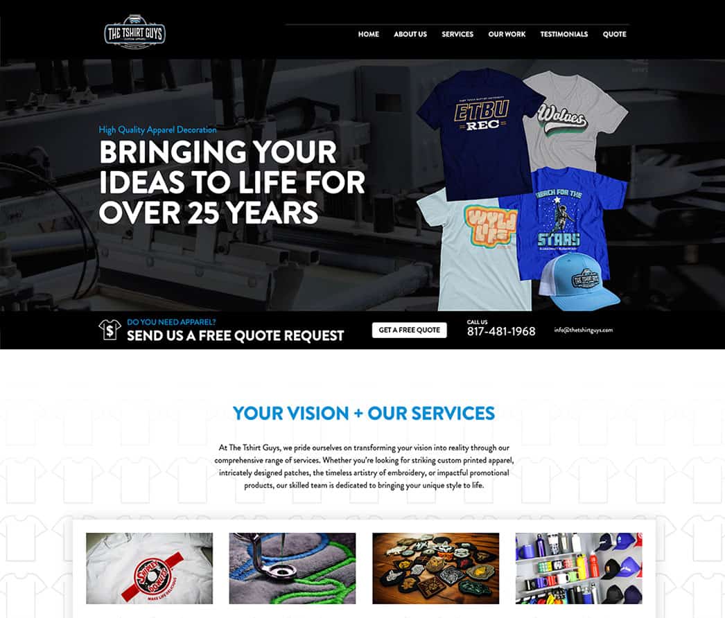 The Tshirt Guys.com website design mockup in grapevine, texas